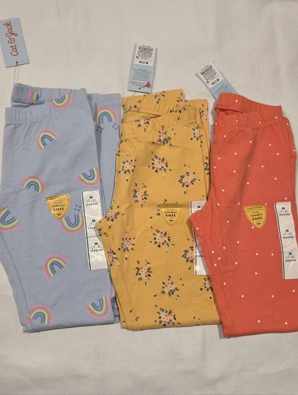 Cat & Jack Rainbow, Yellow Floral & Coral Polka Dot Girls' Leggings - 3 Pack